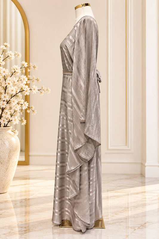 Shimmering Striped Butterfly Abaya with Belt