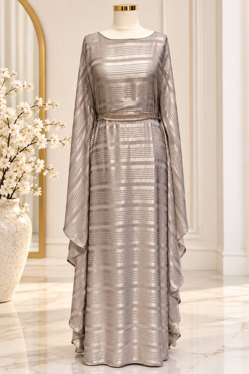 Shimmering Striped Butterfly Abaya with Belt