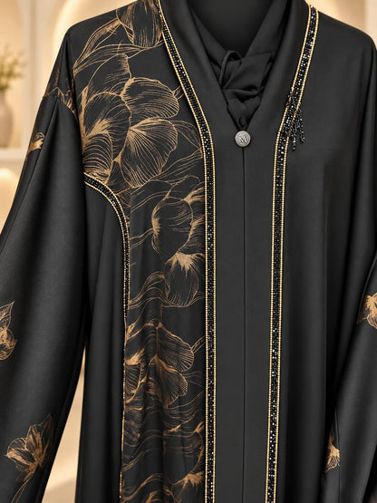Floral Crepe Abaya Set – Plus Size