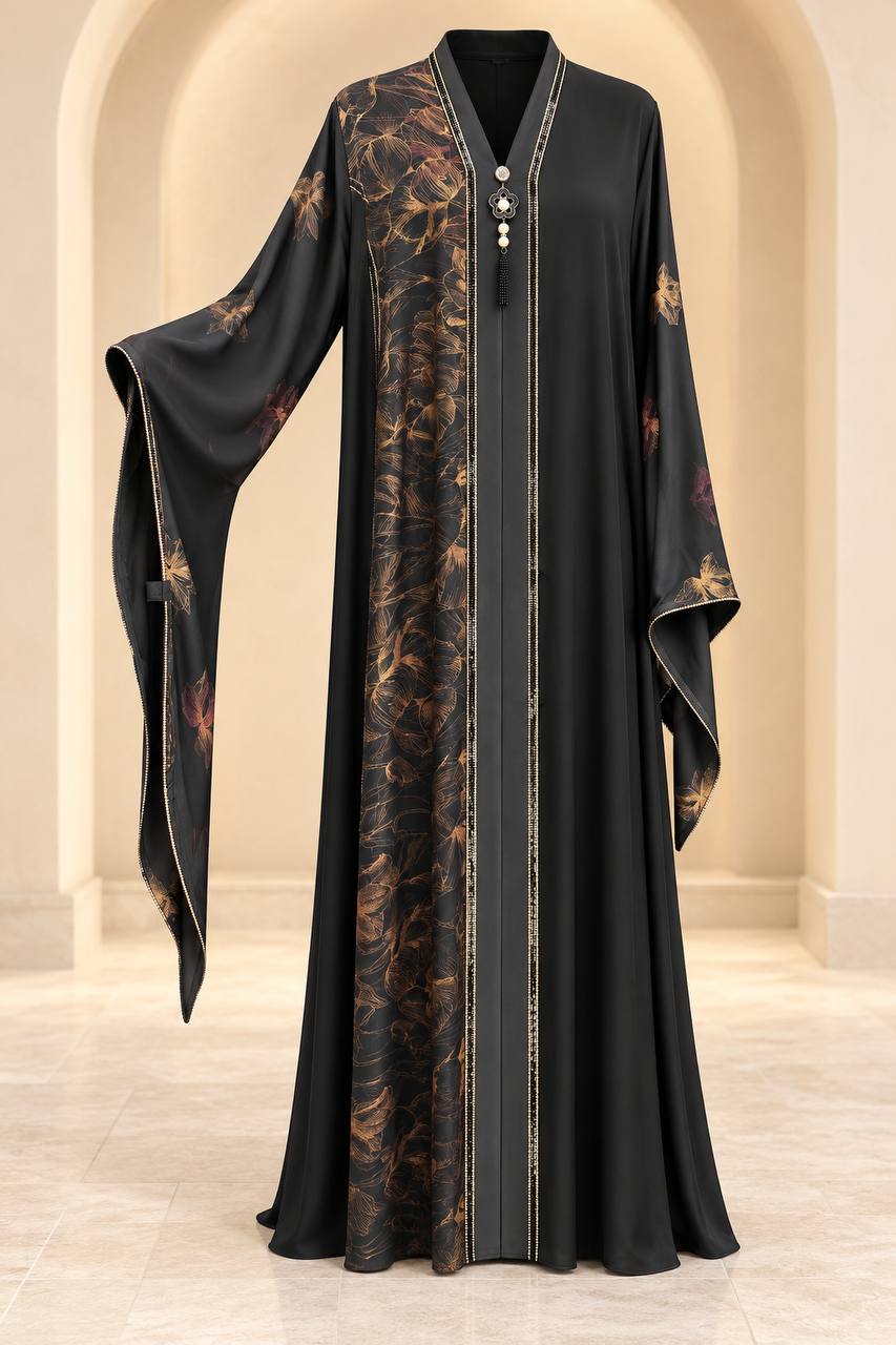 Floral Crepe Abaya Set – Plus Size
