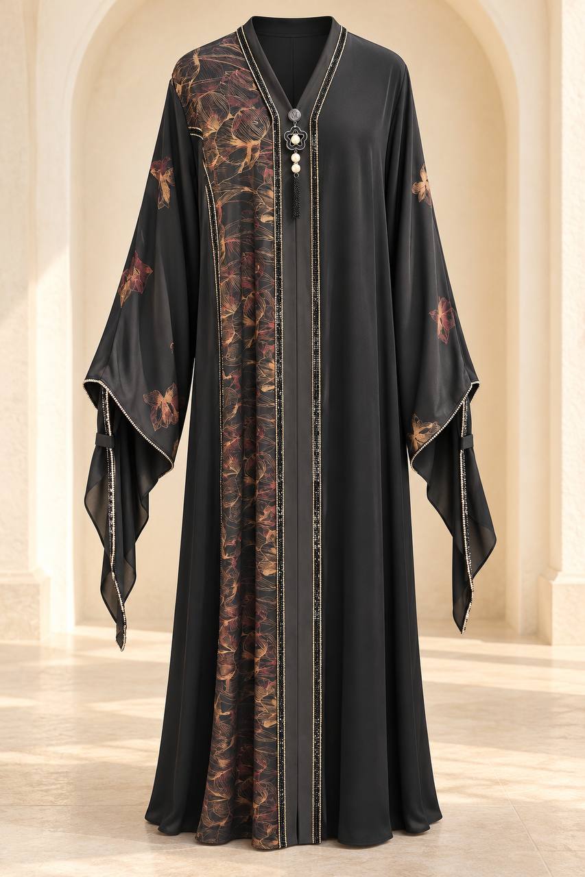 Floral Crepe Abaya Set – Plus Size